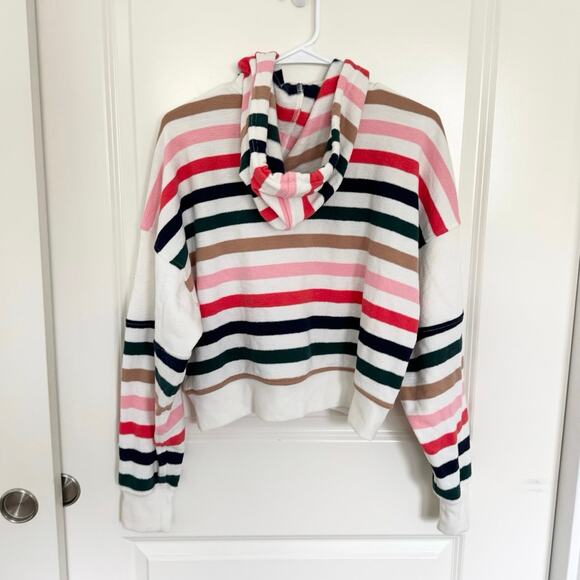 Aerie Restart Quarter Zip Striped Preppy Tie Neck Quarter Zip Cropped Hoodie XS - Picture 3 of 6